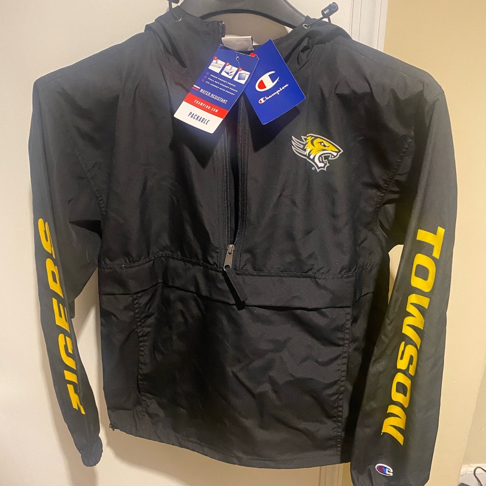 XS  rain windbreaker  1/4 zip hooded front pocket Towson University Towson State
